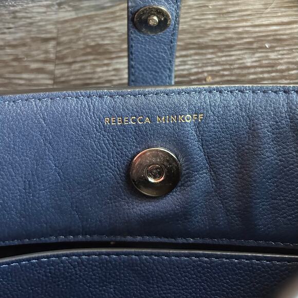 EUC Rebecca Minkoff Megan Small Leather Feed Bag Blue Twilight Gold Hardware - Picture 12 of 16